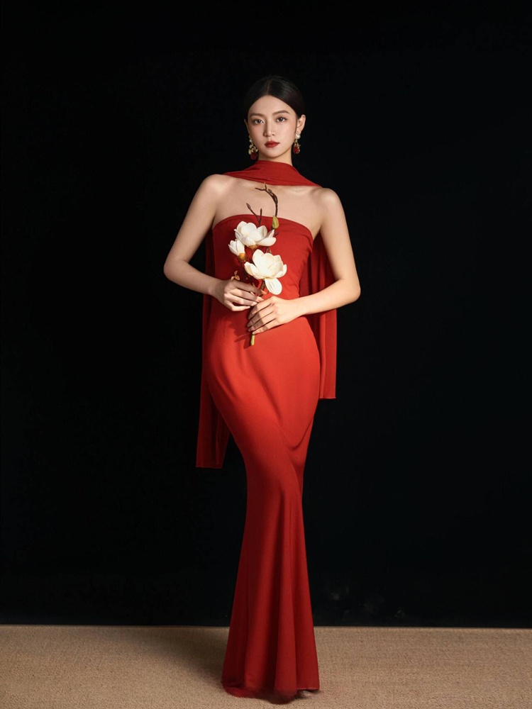 Ethnic Fashion Photography - Red Retro Chinese Style Dress Studio
