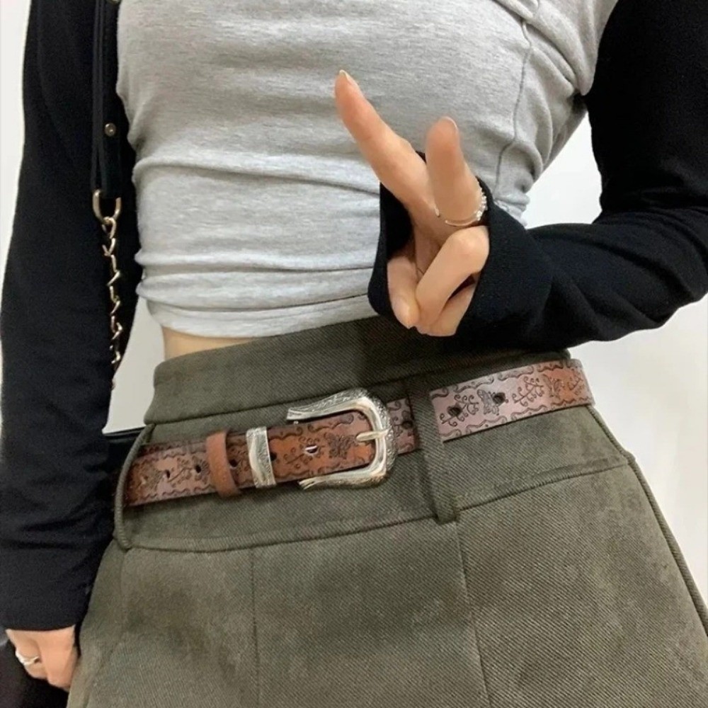 Y2K Ethnic Fashion - Y2k Printed Women's Faux Leather Belt