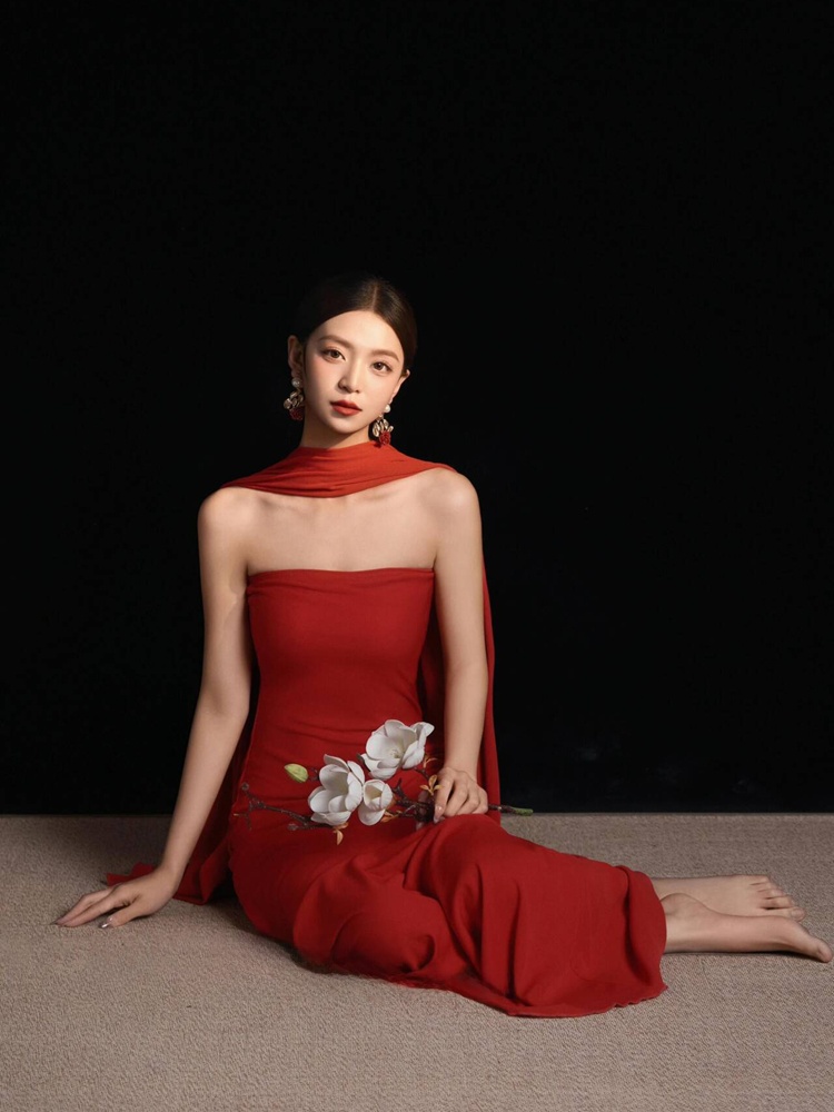 Red Retro Chinese Style Dress  - Ethnic Fashion Photography incelemesi ve fiyatı