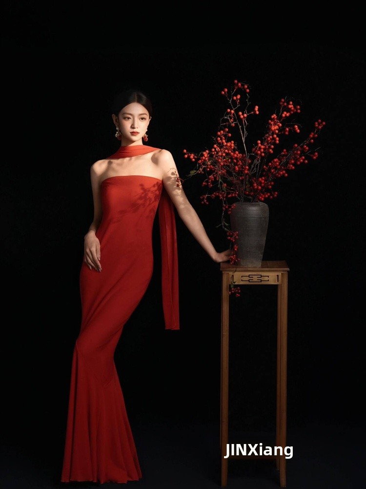Red Retro Chinese Style Dress  - Ethnic Fashion Photography incelemesi ve fiyatı