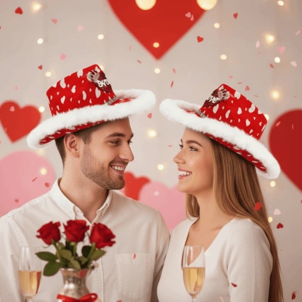 Wide Brim Red Heart Cowboy Cap - Ethnic Day Fashion Show incelemesi ve fiyatı