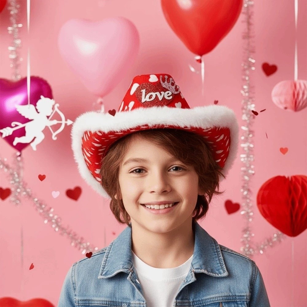 Wide Brim Red Heart Cowboy Cap - Ethnic Day Fashion Show incelemesi ve fiyatı