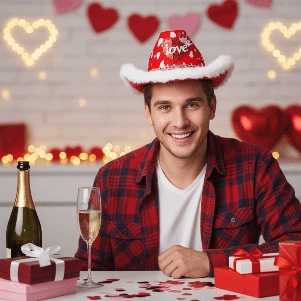 Wide Brim Red Heart Cowboy Cap - Ethnic Day Fashion Show incelemesi ve fiyatı